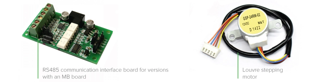 MyCond FHW Diagram of wall-mounted fan coil unit components.