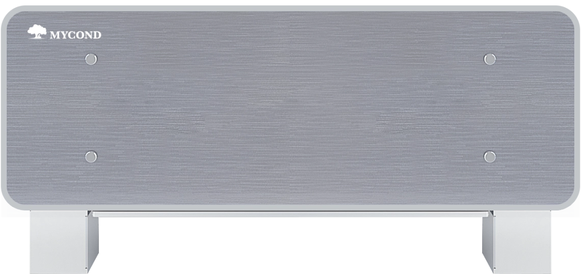 MyCond Silver Glass Low Sleek silver glass fan coil unit for efficient air conditioning.